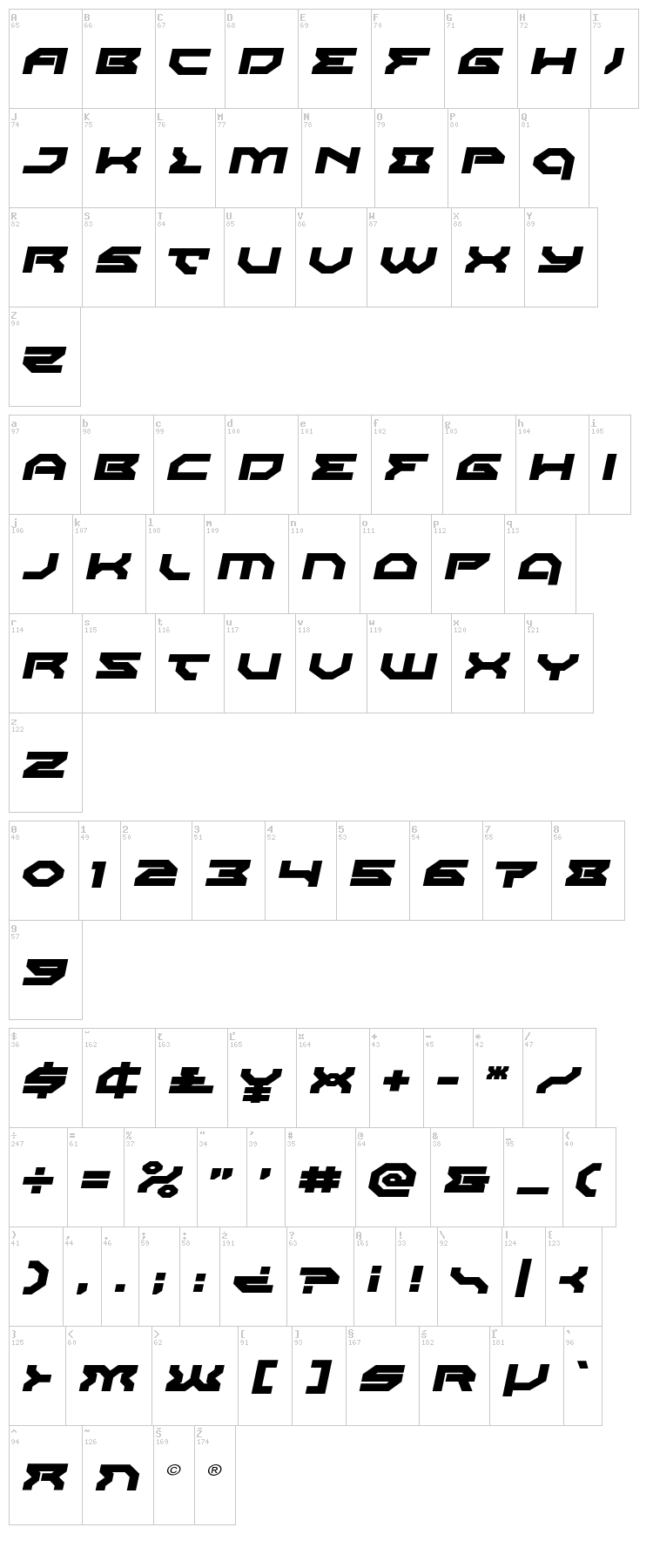 Xeno-Demon font map