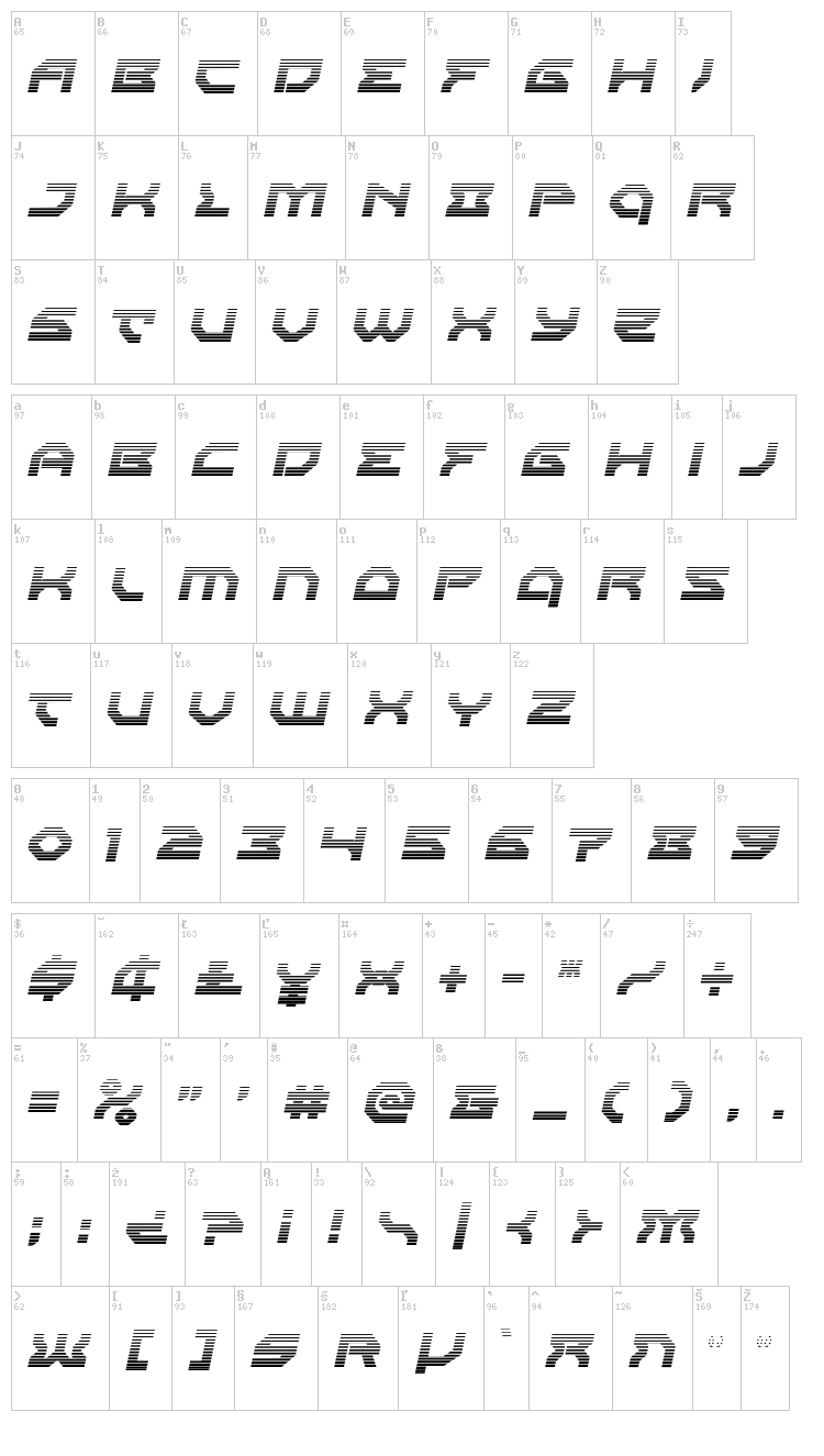 Xeno-Demon font map