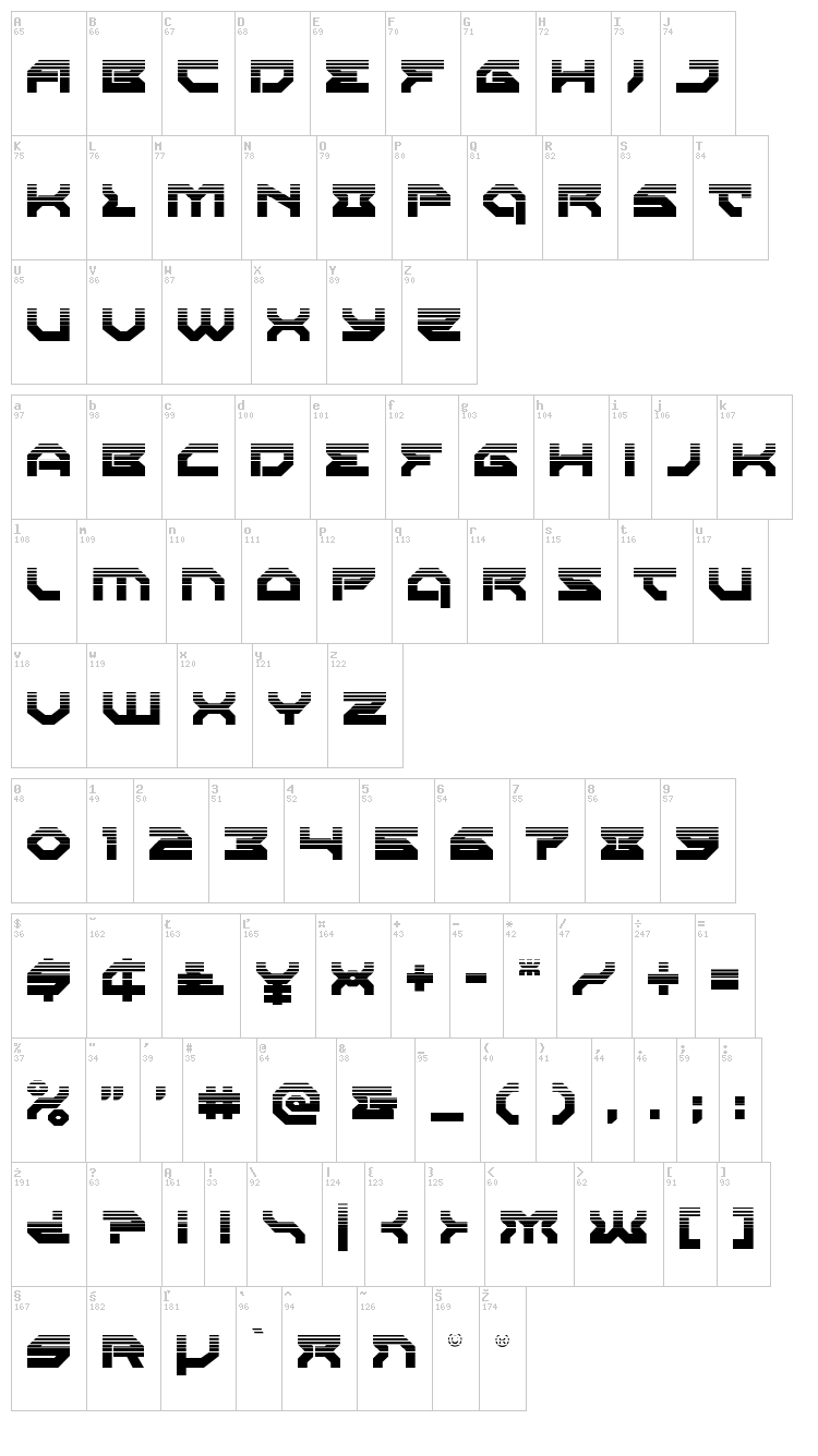 Xeno-Demon font map