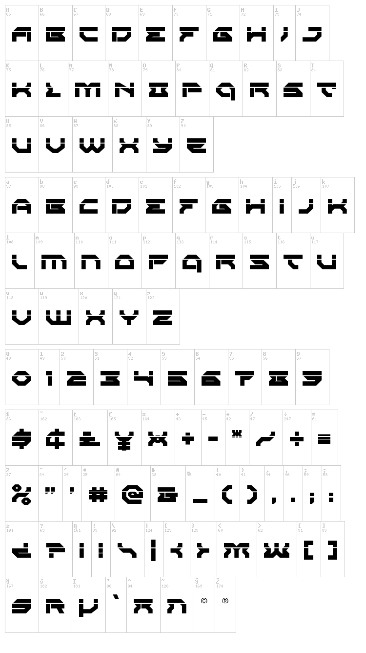 Xeno-Demon font map