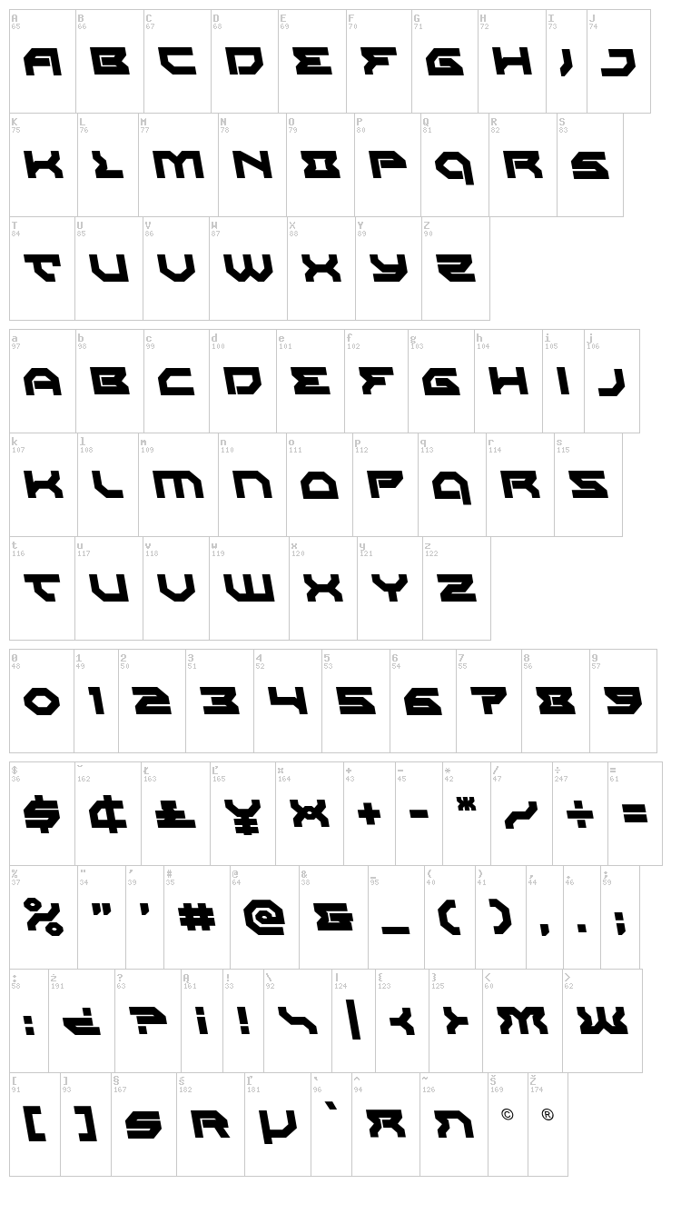 Xeno-Demon font map