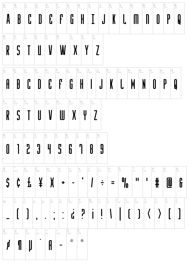 Y-Files font map