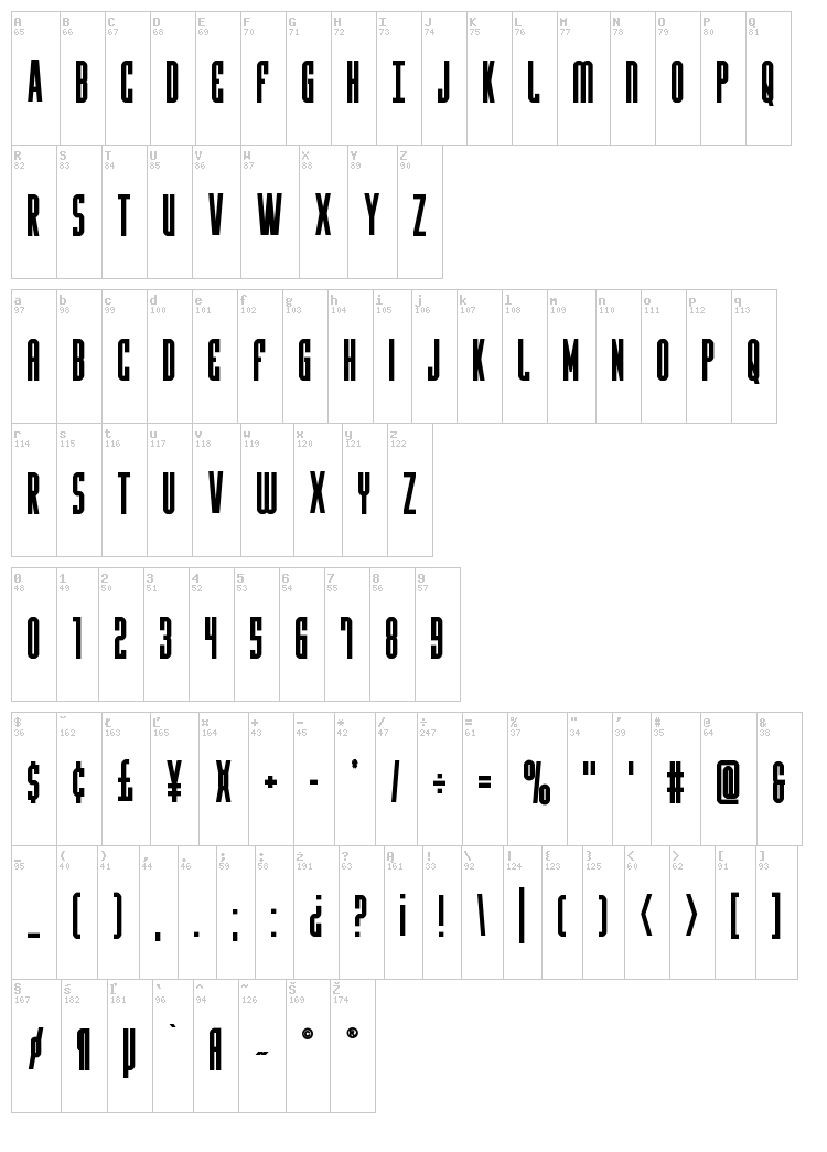Y-Files font map