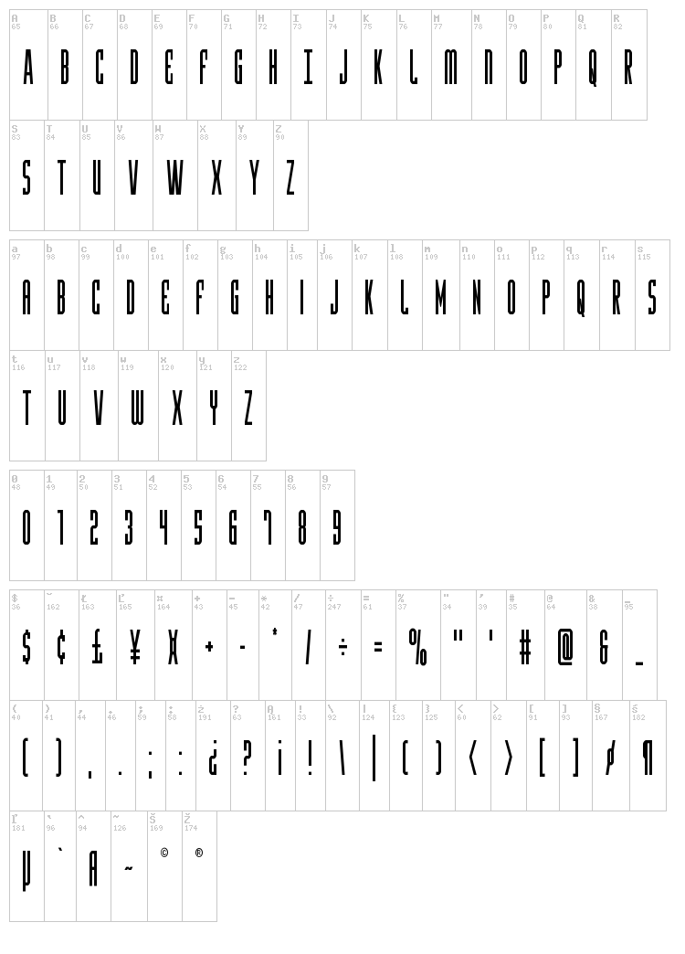 Y-Files font map