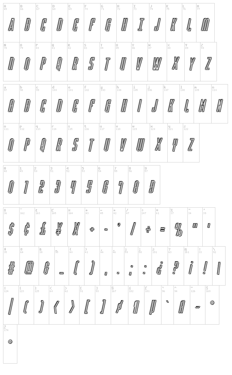 Y-Files font map