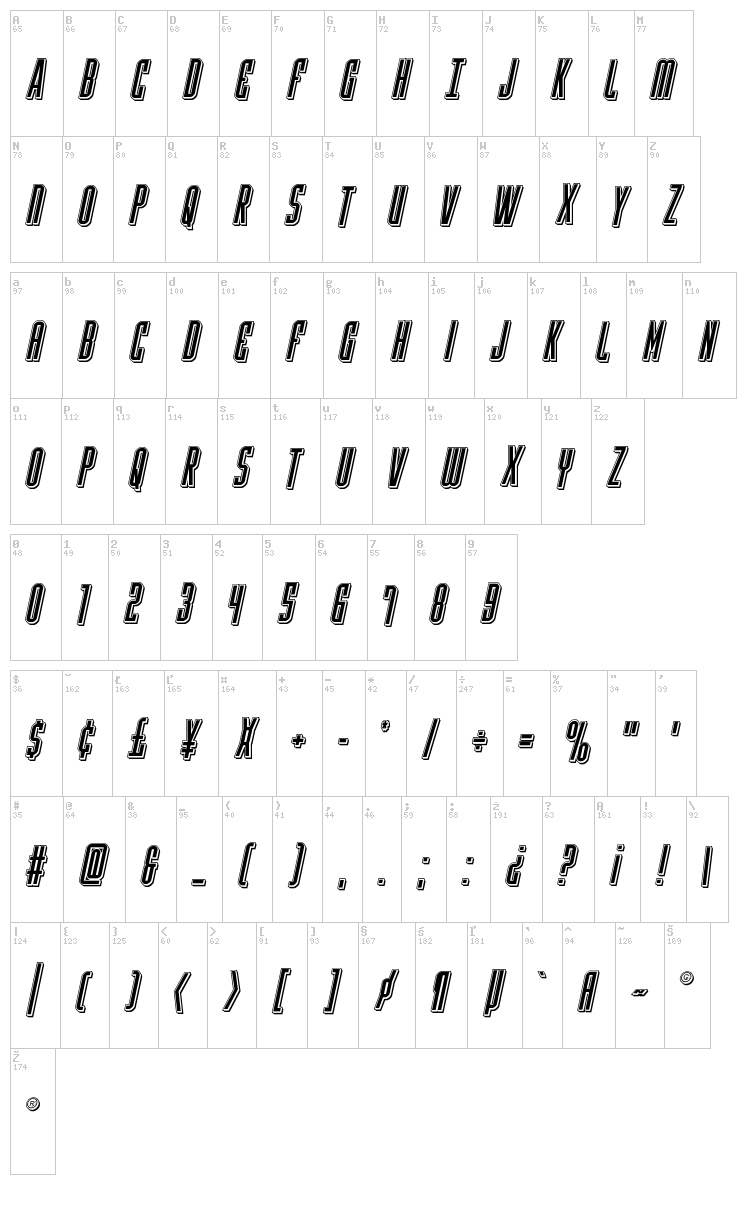 Y-Files font map