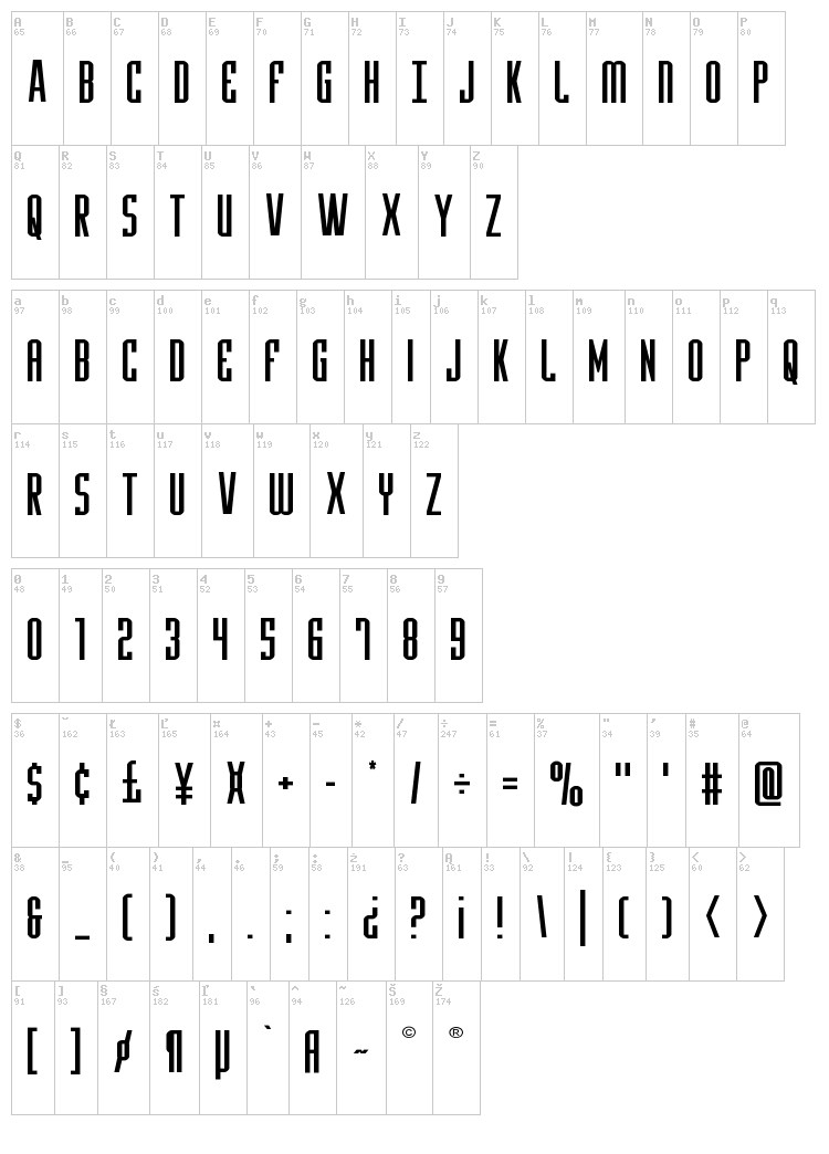 Y-Files font map