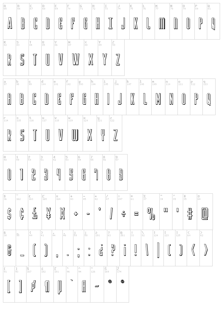 Y-Files font map