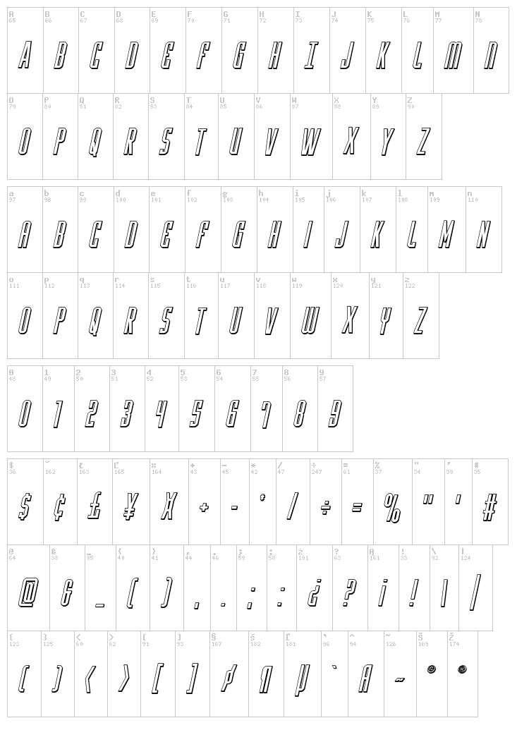 Y-Files font map