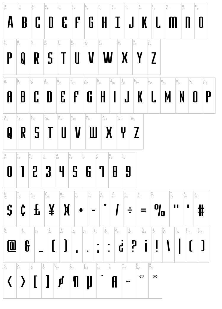 Y-Files font map