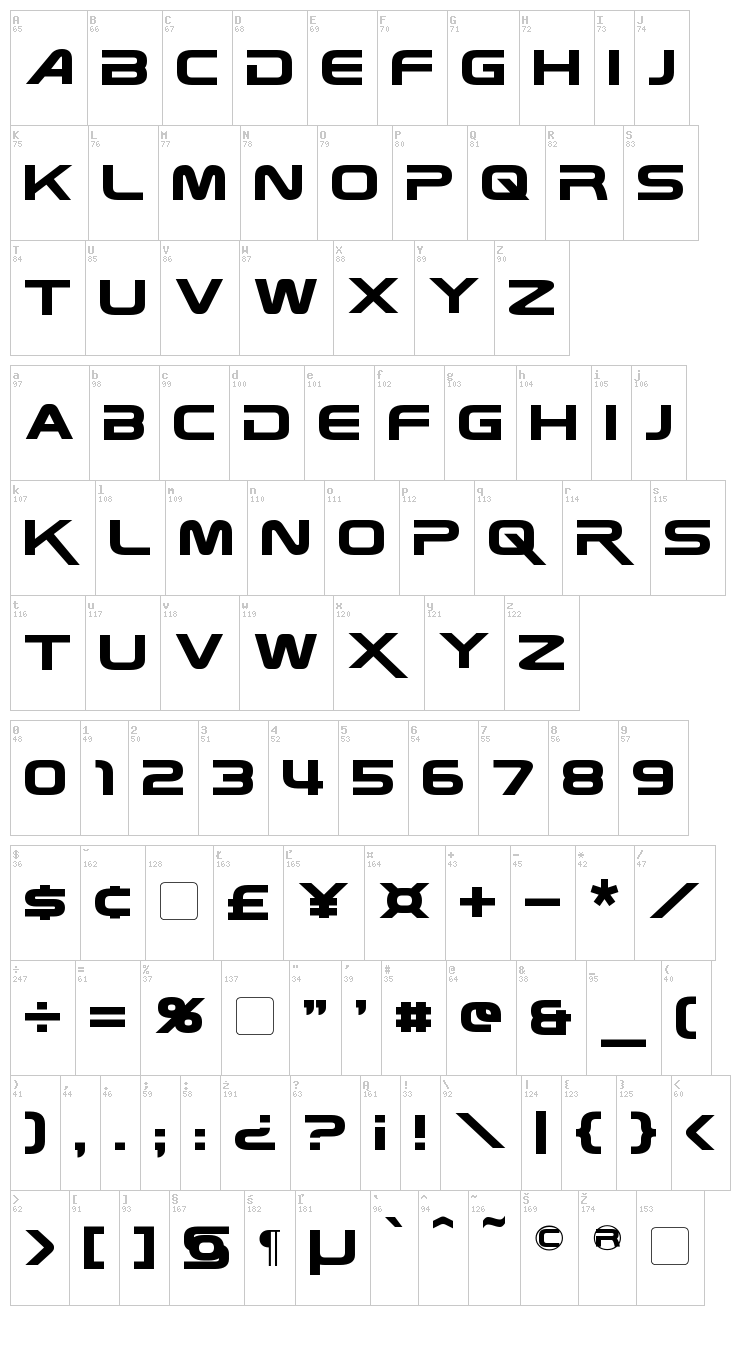 Zebulon font map