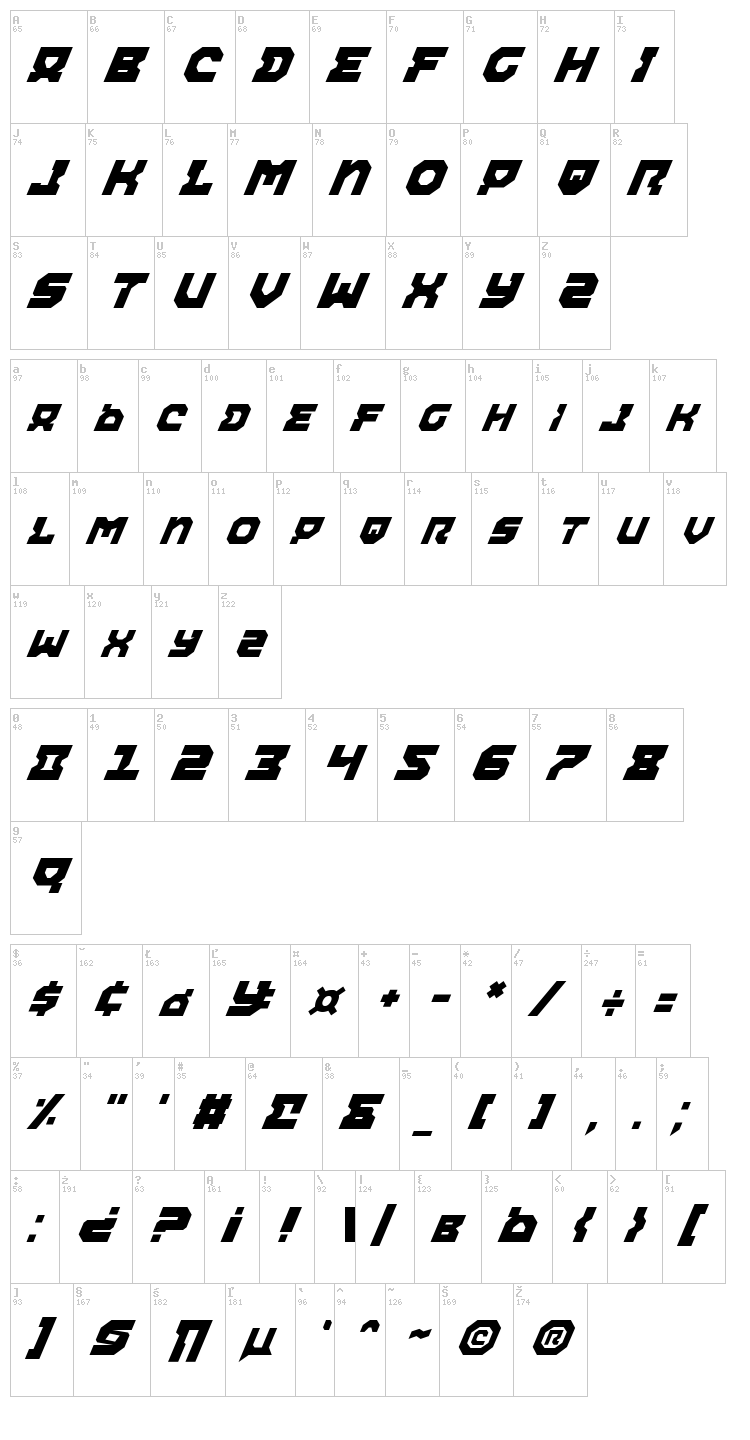 Airacobra font map