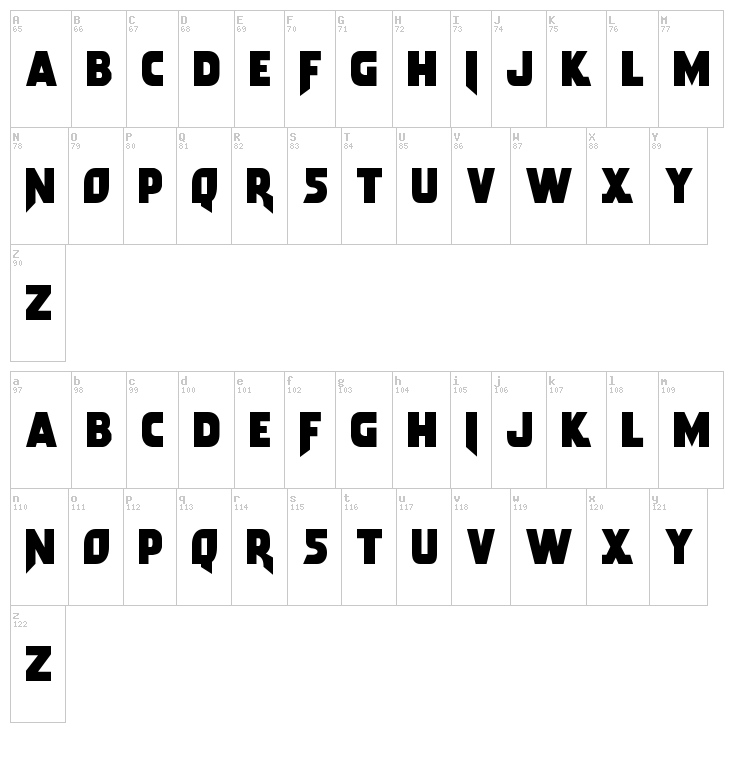 Arwing font map