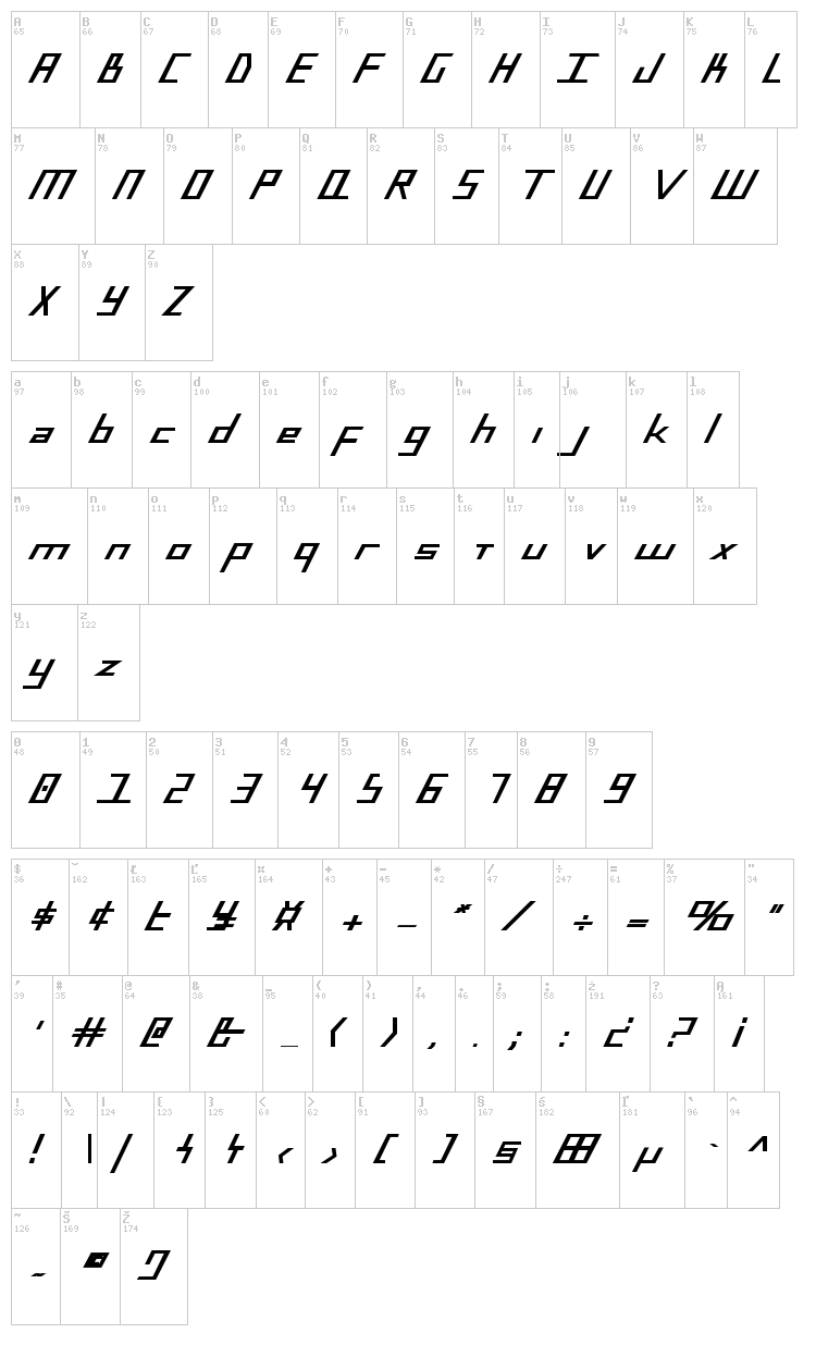 Blue July font map