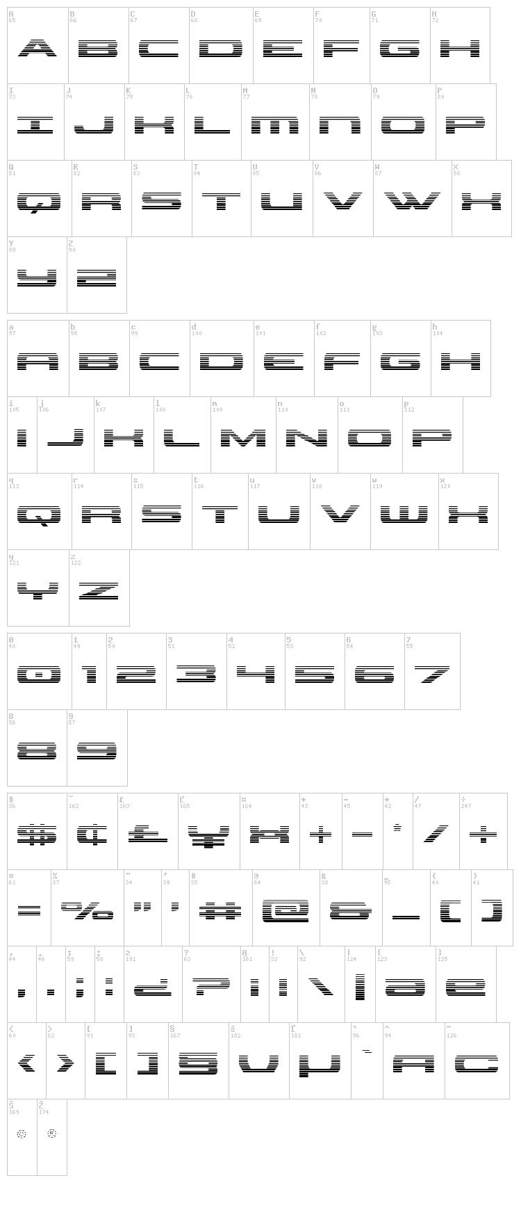 Classic Cobra font map