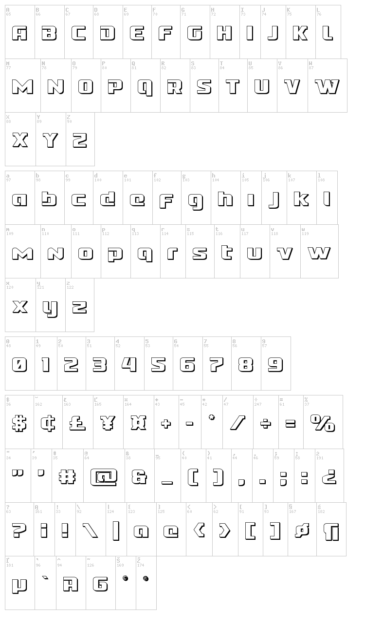 Cobalt Alien font map
