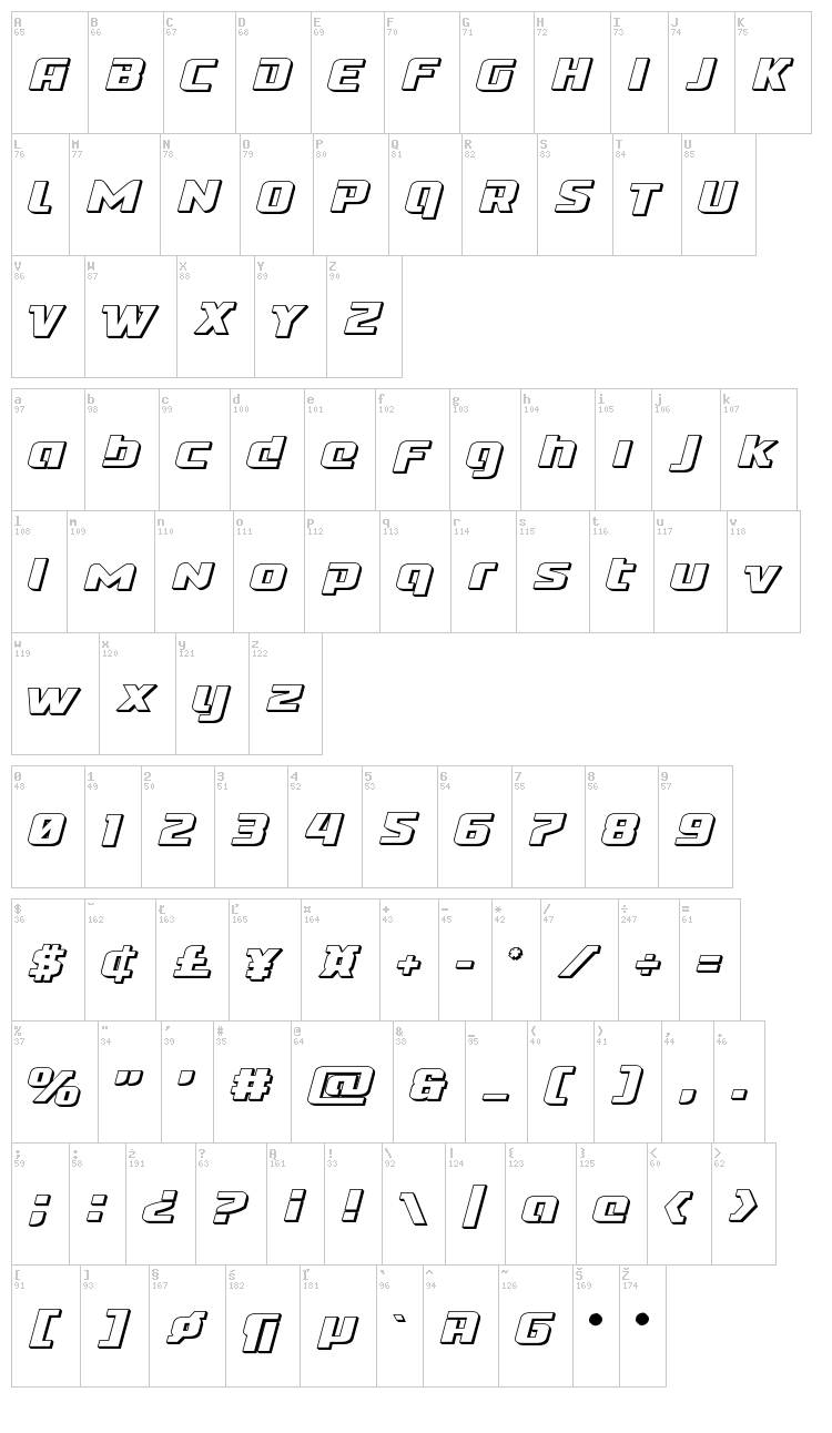 Cobalt Alien font map
