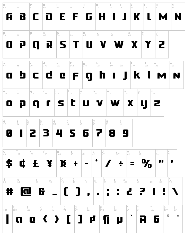 Cobalt Alien font map