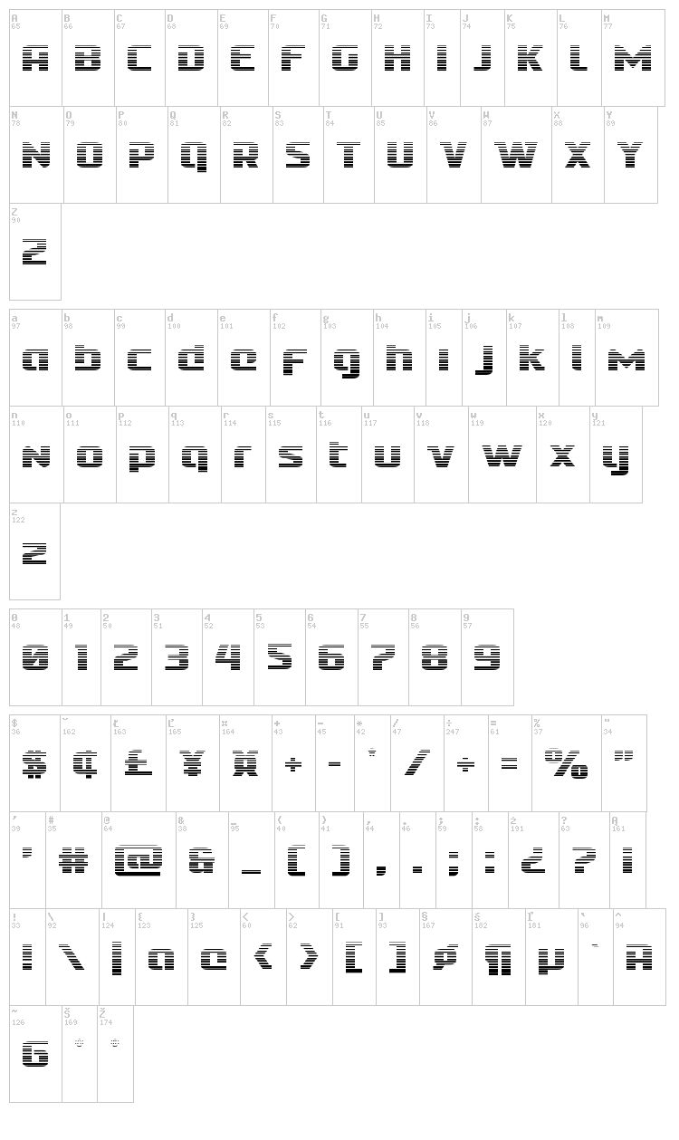Cobalt Alien font map