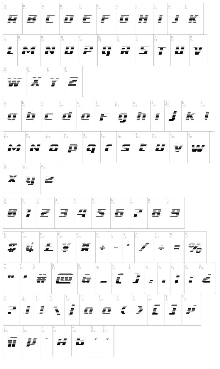 Cobalt Alien font map