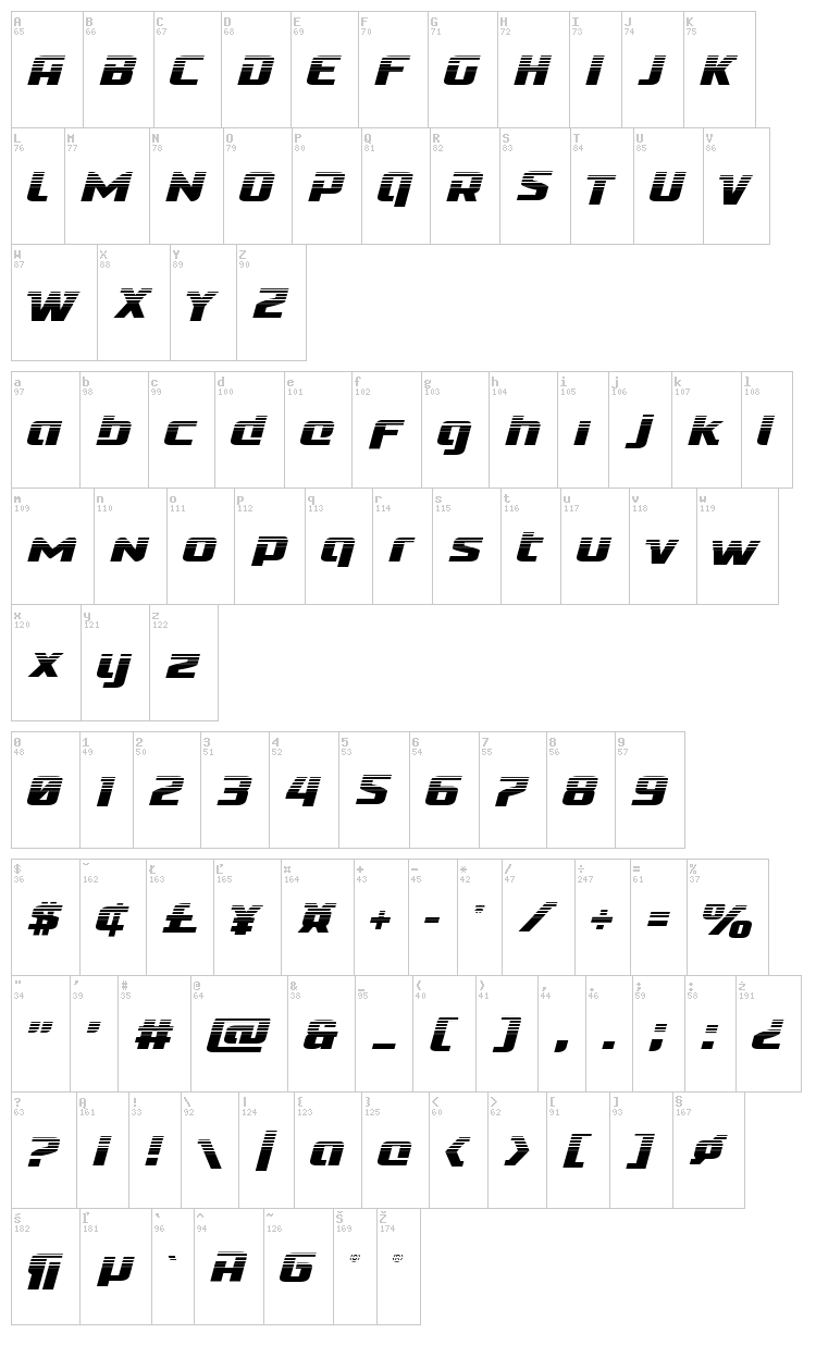 Cobalt Alien font map