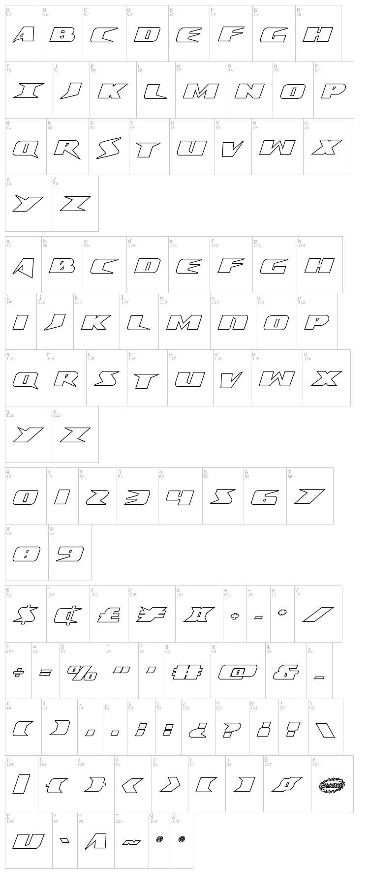 Crime Syndicate font map