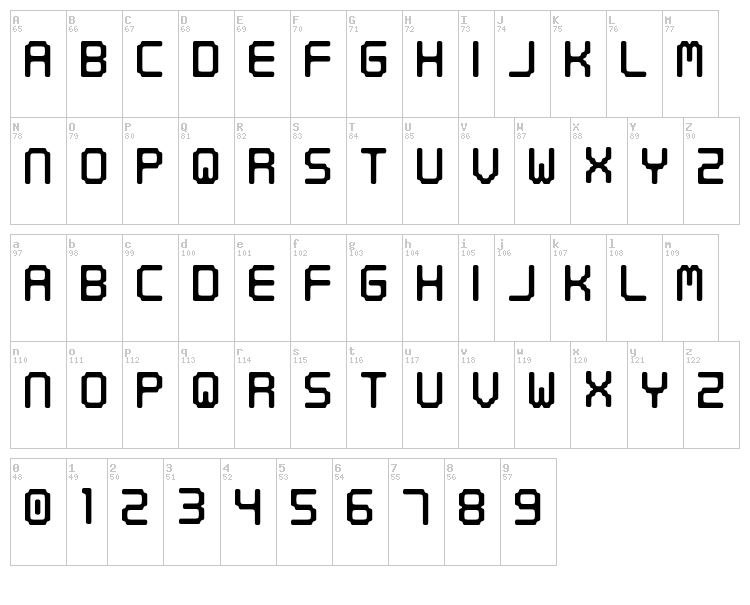 Digital Tech font map