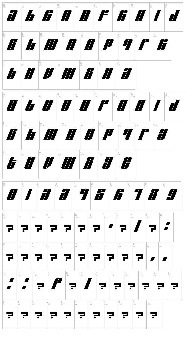 East Lift font map