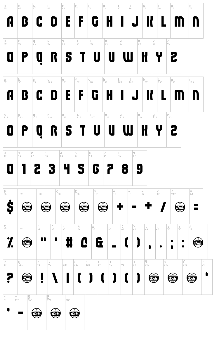 Eviscera font map