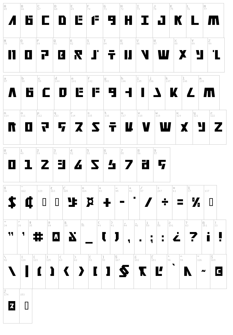 Falconhead font map