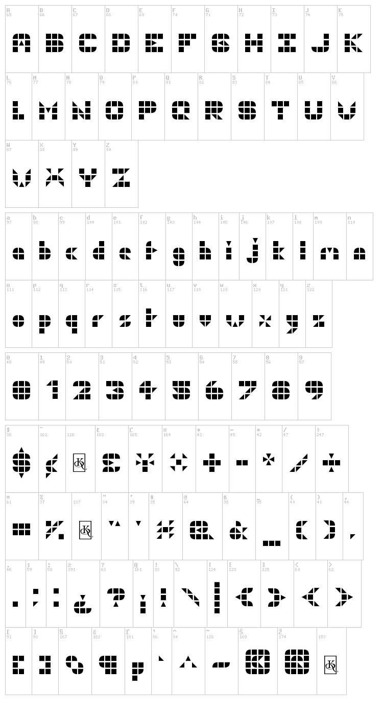 Geo Grid 9 font map