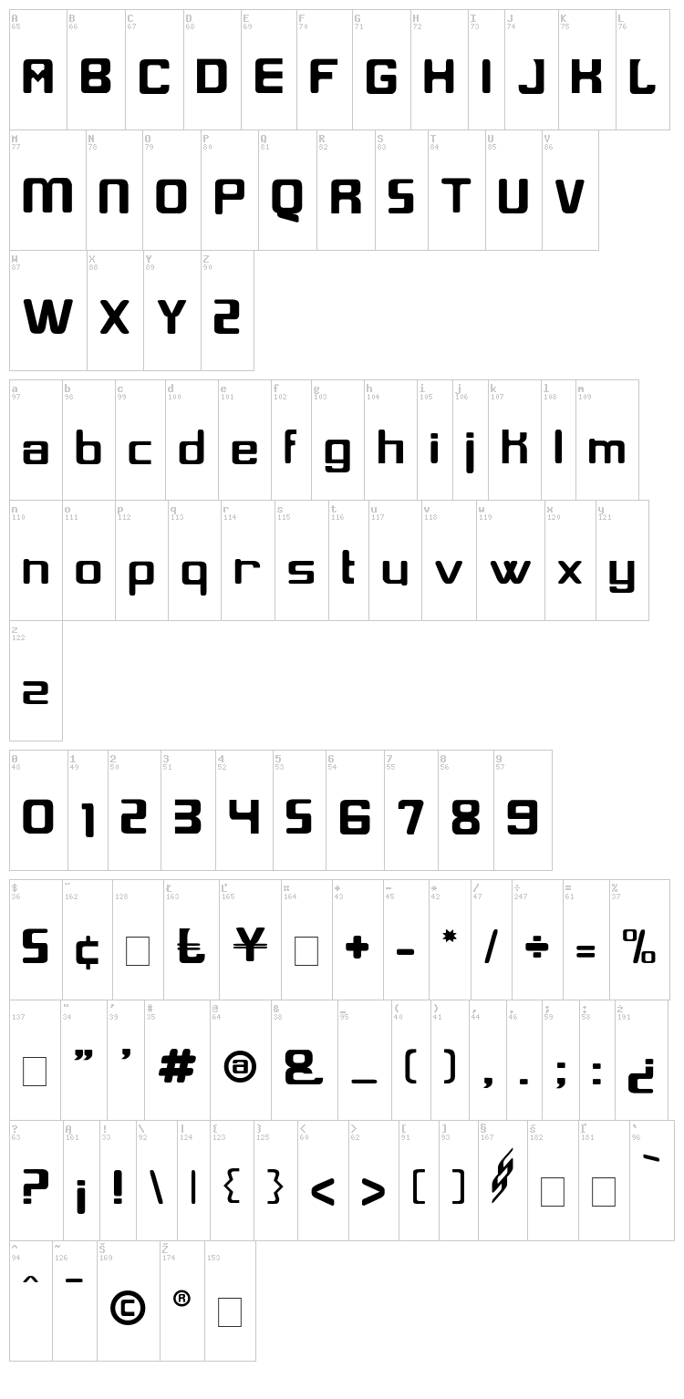 Glix font map