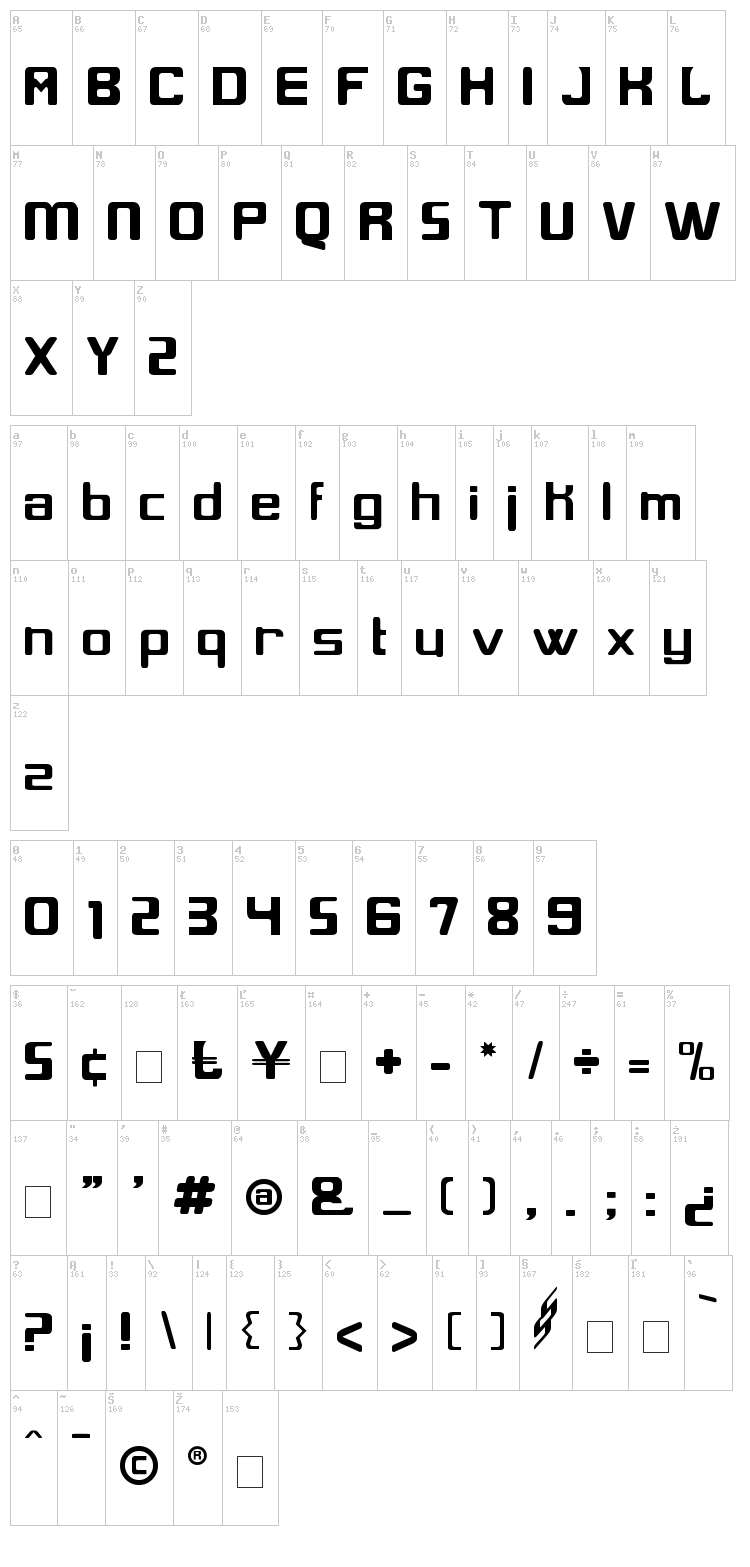 Glix font map