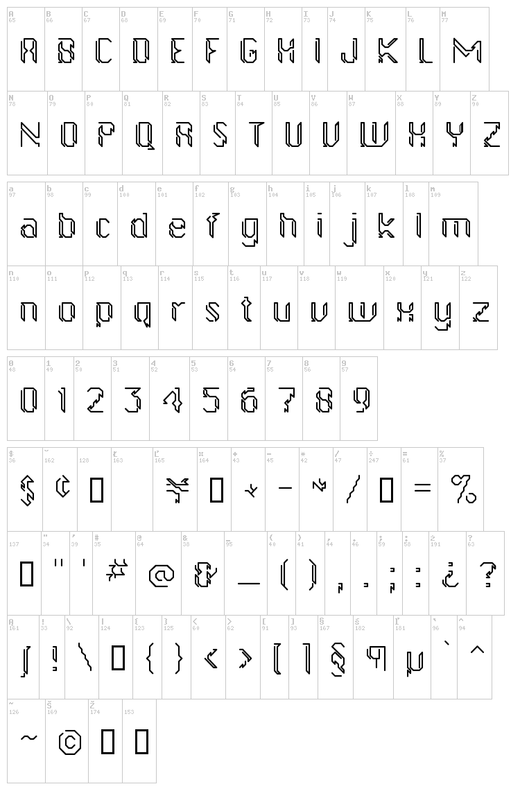 GollanBill font map