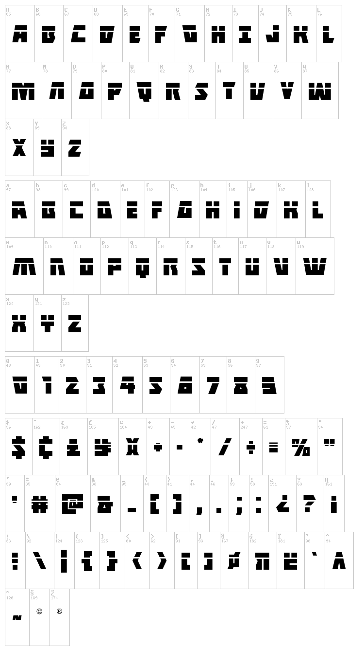 Halfshell Hero font map