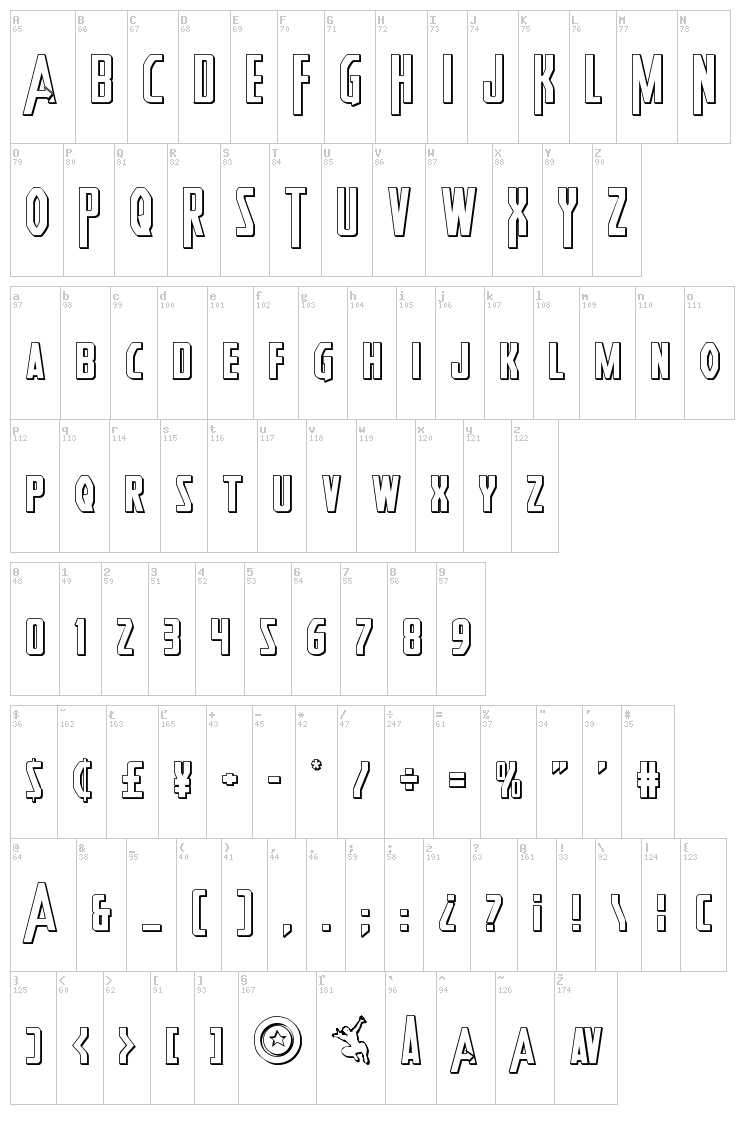 Heroes Assemble font map
