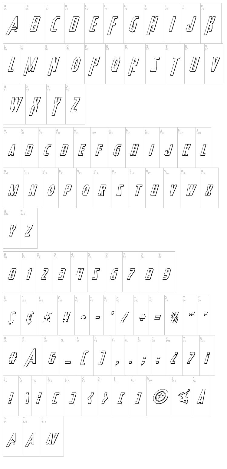 Heroes Assemble font map