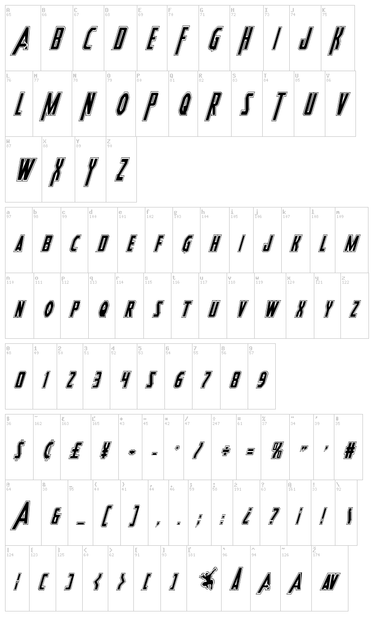Heroes Assemble font map