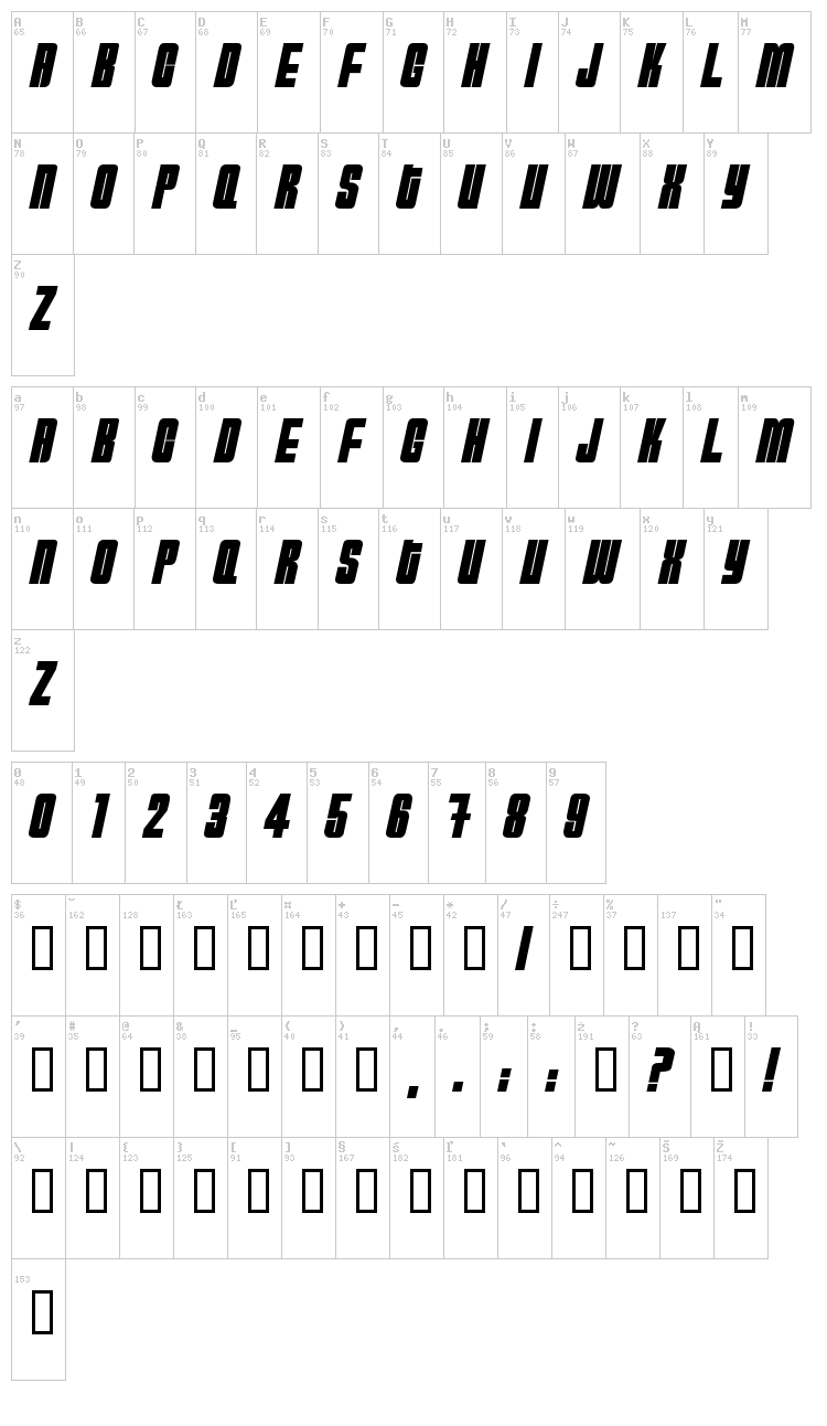 HydrogenBomb font map