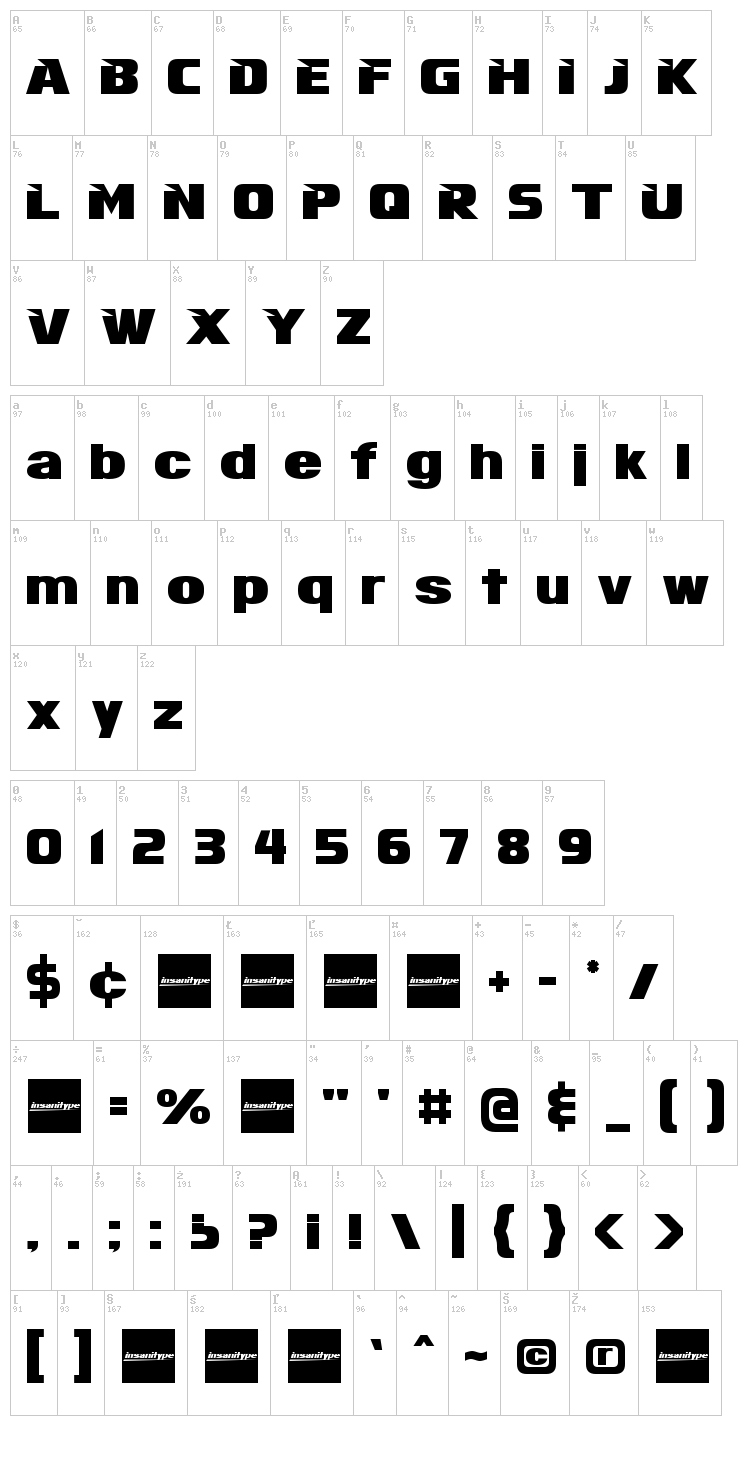 Infinite Justice font map