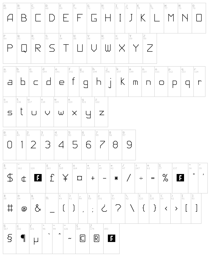 JD Code font map