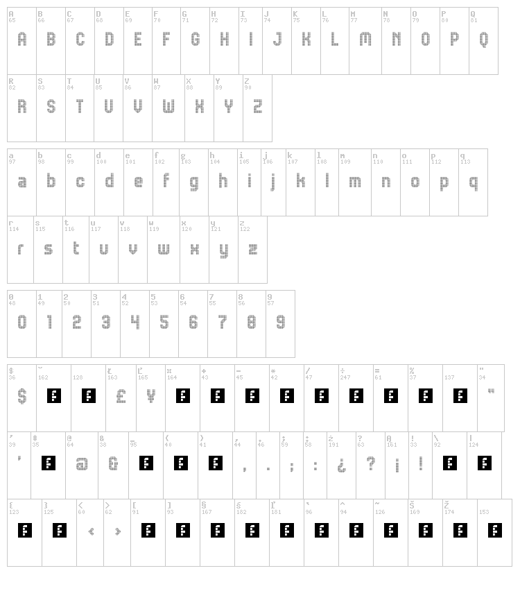 JD Jessica font map