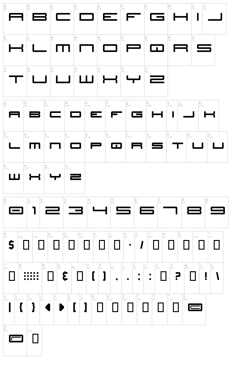 JH Titles font map