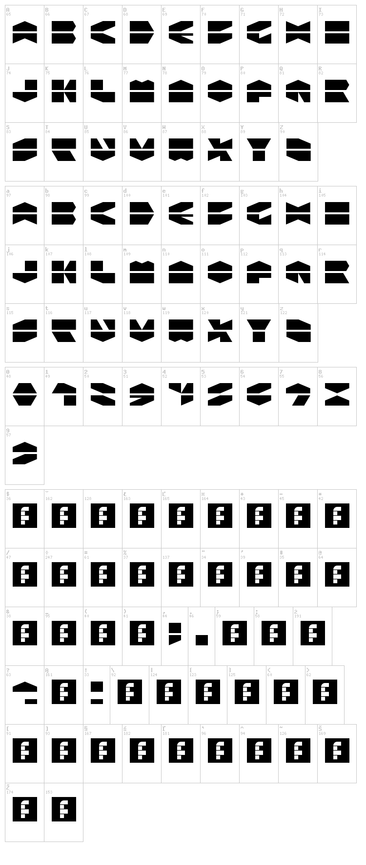 LDR Hexatron font map