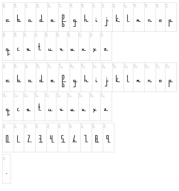 Parkway Extended font map