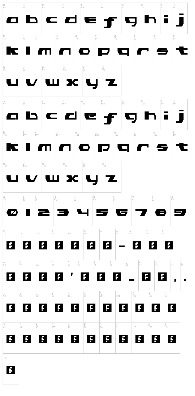 Pink Has Gone Extinct font map