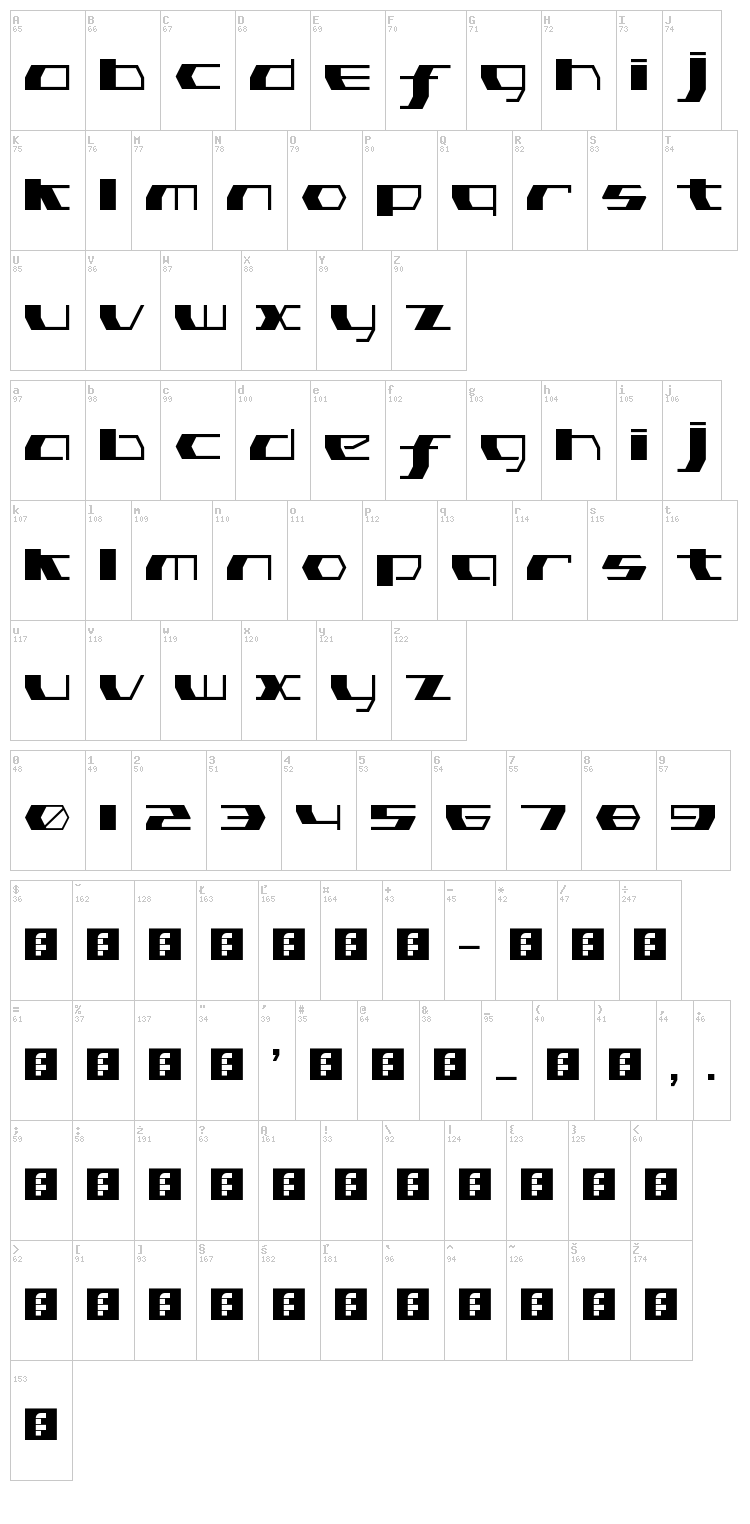 Pink Has Gone Extinct font map