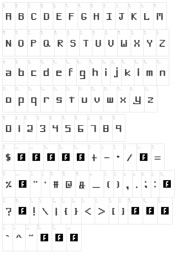 Pinstripe Bitmap font map