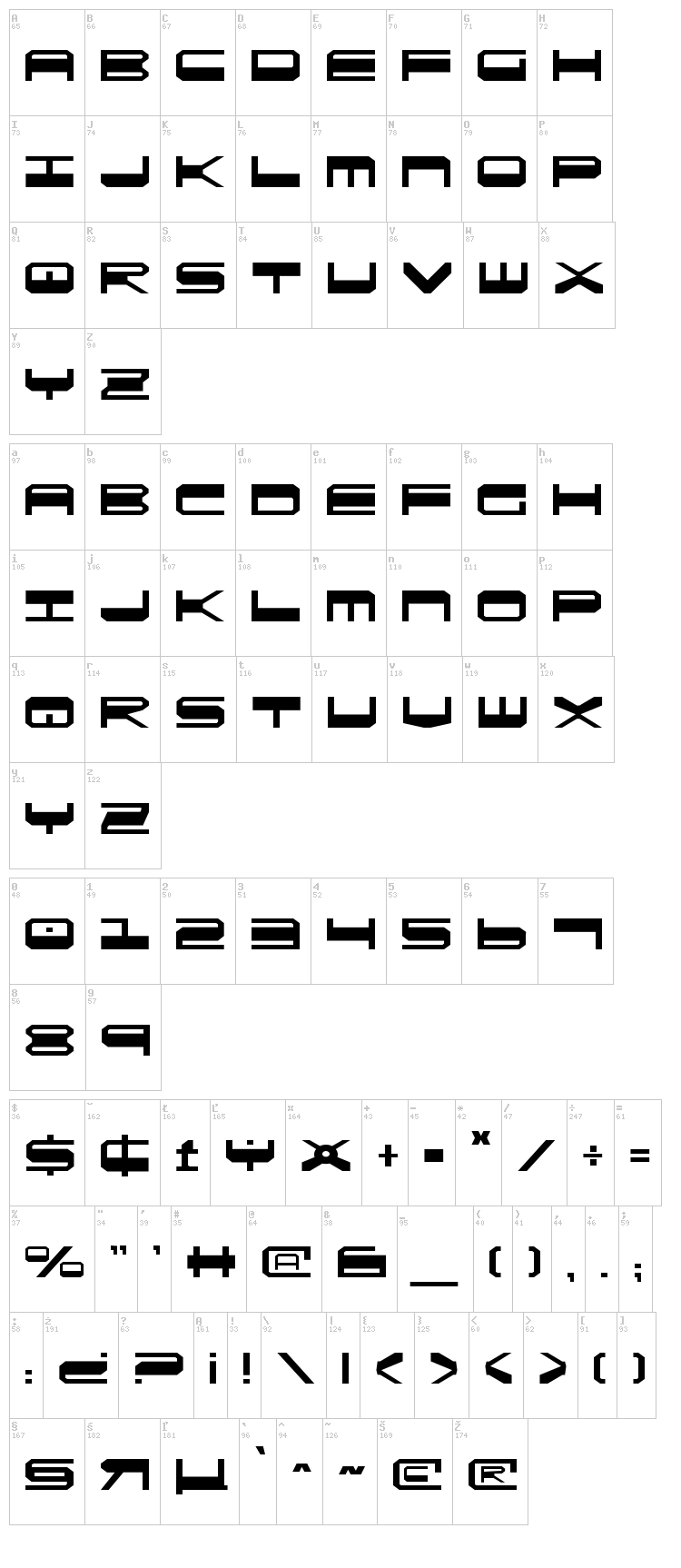 Quick Strike + Tech + Gear + Mark font map