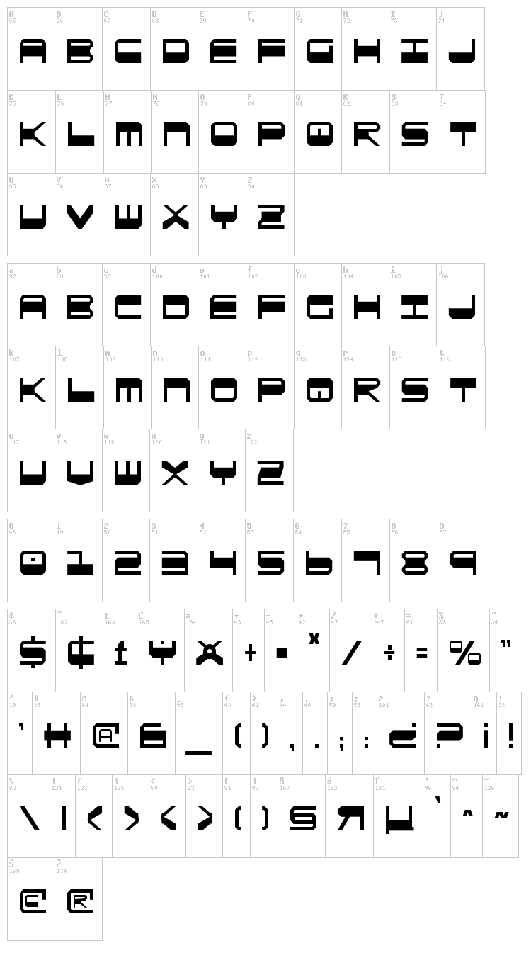 Quick Strike + Tech + Gear + Mark font map